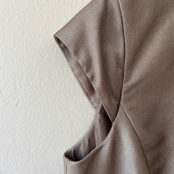 Calvin Klein Sz 6 Sheath Mandarin Collar Button Wrap Midi Dress Lined Khaki - Picture 6 of 8